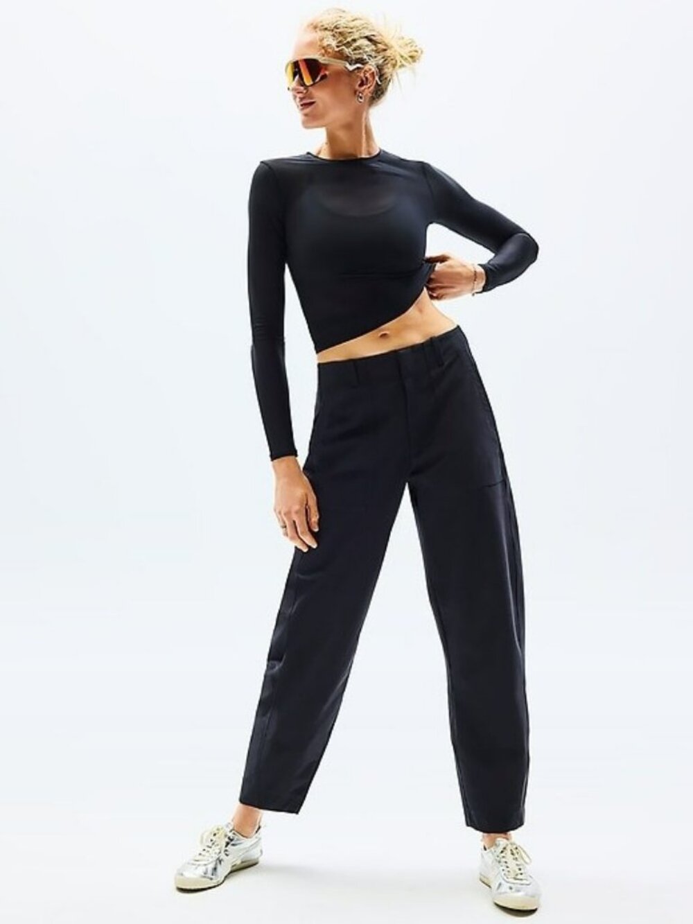 Athleta 8 Petite Skyline High Rise Barrel Leg Pant Black NWOT! #650012